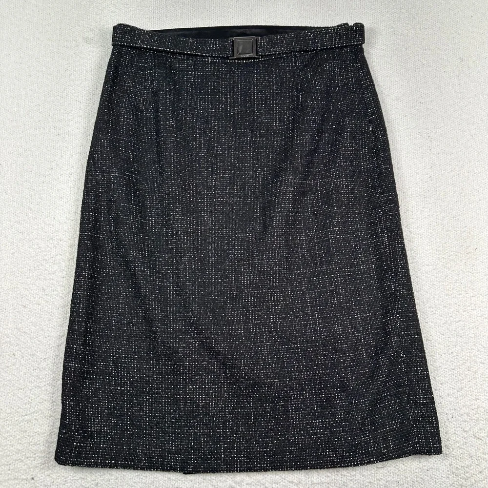 Max Mara Wool Blend Pencil Skirt Womens‎ 12 Tweed Black Dark Academia